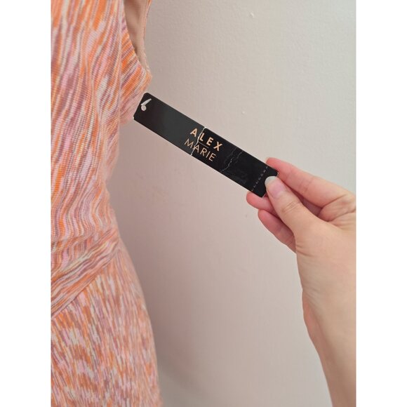 Alex Marie Carmen Orange Knit Ruched Cap Sleeves Sheath V-Neck Lined Dress 10 M - Picture 13 of 14